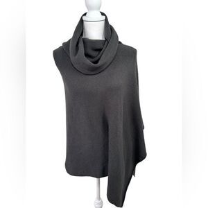 Charcoal Gray Drape Neck Poncho One Size Merino Wool‎ Blend